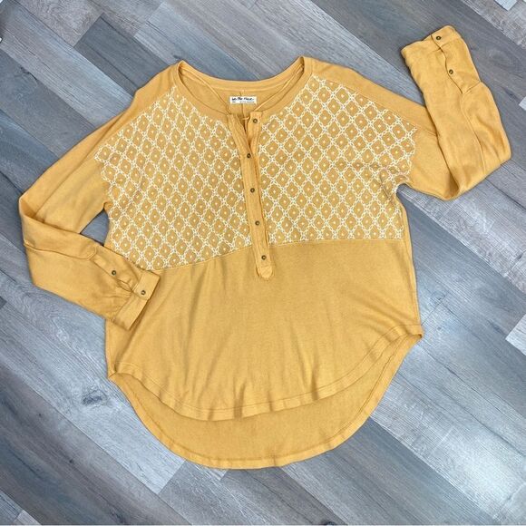 Free People Free Spirt Embroidered Knit Henley Top Peach Fuzz XS - Picture 13 of 14